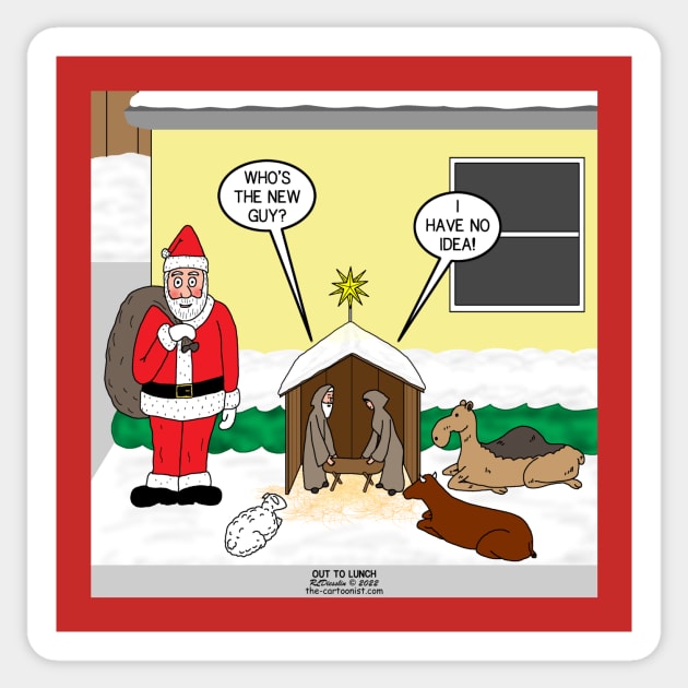 Santa and the Yard Nativity. Sticker by OutToLunch